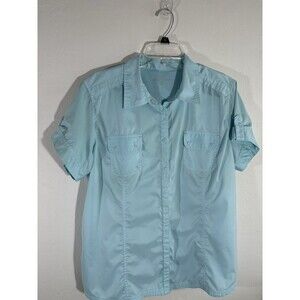 Eddie Bauer Women Large Blue Athletic Shirt Performance Wicking Button Collared
